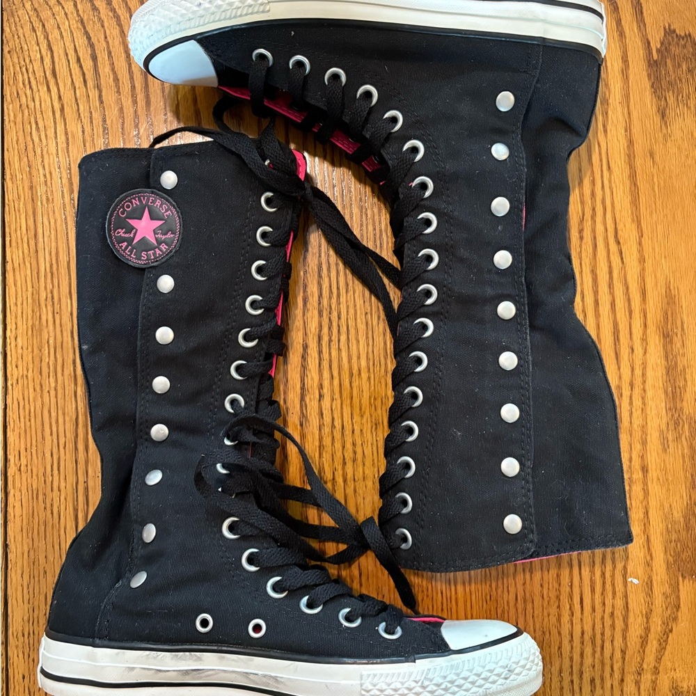 Converse Black Knee-High Sneakers with Pink Accents